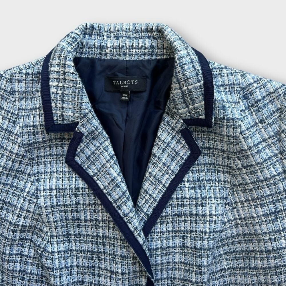 Talbots Tweed Blazer Jacket Women's Size 16 Blue White Bouclé Classic Preppy - Picture 6 of 13